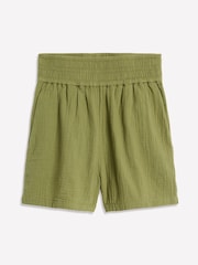 Boden Green 100% Cotton Smocked Double Cloth Shorts - Image 5 of 5