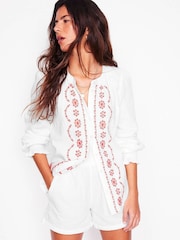 Boden White 100% Cotton Smocked Double Cloth Shorts - Image 1 of 5