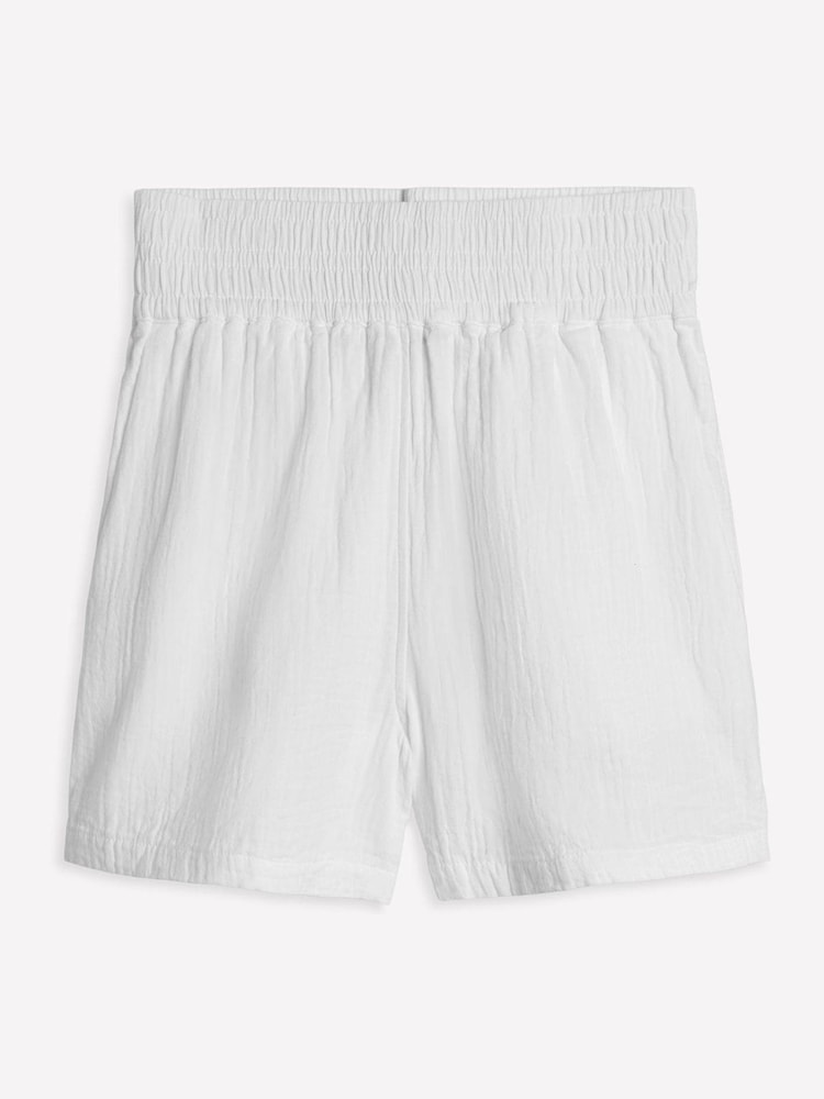 Boden White 100% Cotton Smocked Double Cloth Shorts - Image 5 of 5