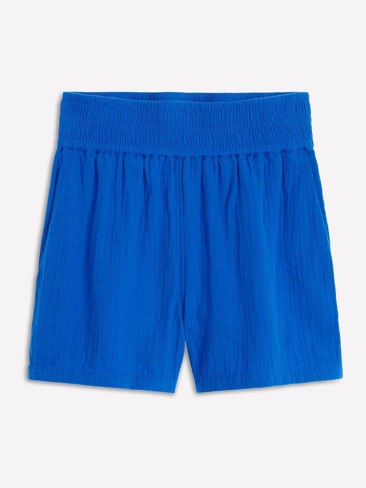 Boden Blue 100% Cotton Smocked Double Cloth Shorts - Image 5 of 5