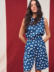 Boden Blue Pleat Wide Leg Shorts - Image 1 of 8