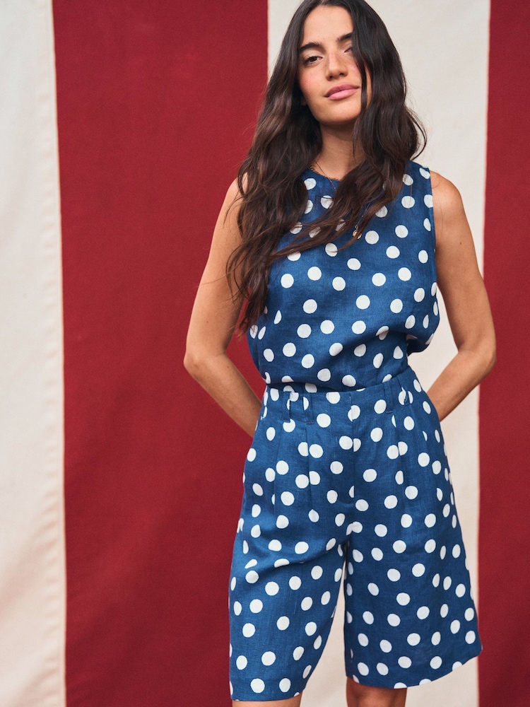 Boden Blue Pleat Wide Leg Shorts - Image 1 of 8