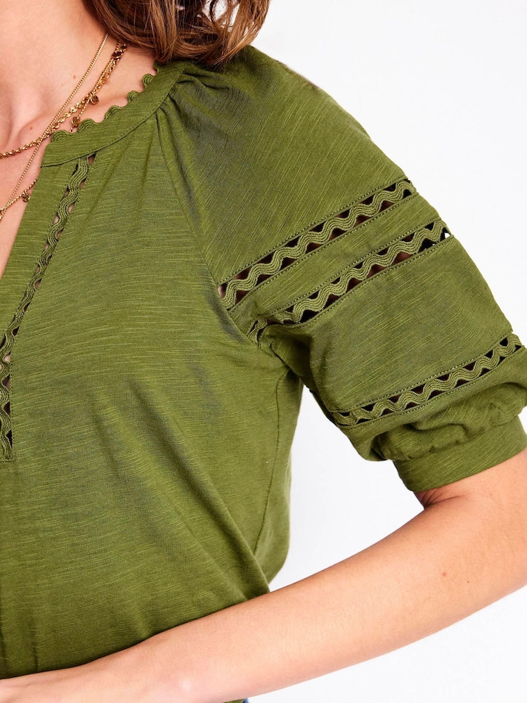 Boden Green Maisy Rikrak Trim 100% Cotton Top - Image 2 of 5 Boden Green Maisy Rikrak Trim 100% Cotton Top - Image 2 of 5