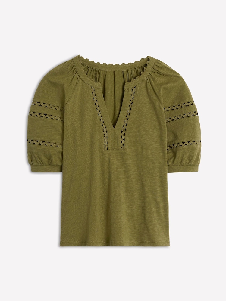 Boden Green Maisy Rikrak Trim 100% Cotton Top - Image 5 of 5