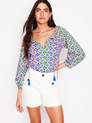 Boden Multi Blouson Sleeve Raglan 100% Cotton Top - Image 5 of 6