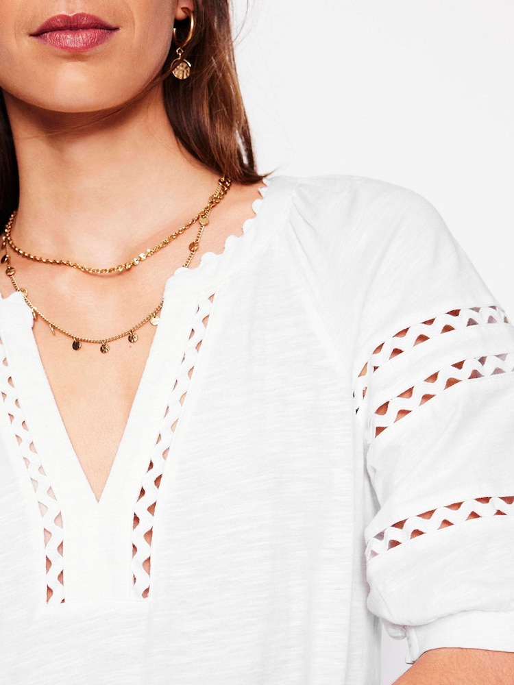 Boden White Maisy Rikrak Trim 100% Cotton Top - Image 2 of 5