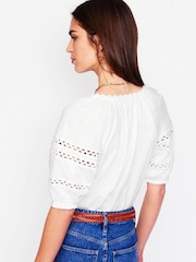 Boden White Maisy Rikrak Trim 100% Cotton Top - Image 3 of 5
