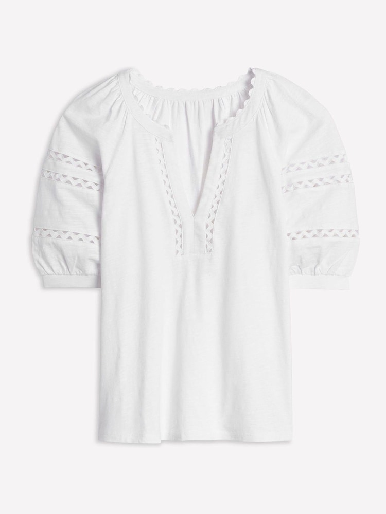 Boden White Maisy Rikrak Trim 100% Cotton Top - Image 5 of 5