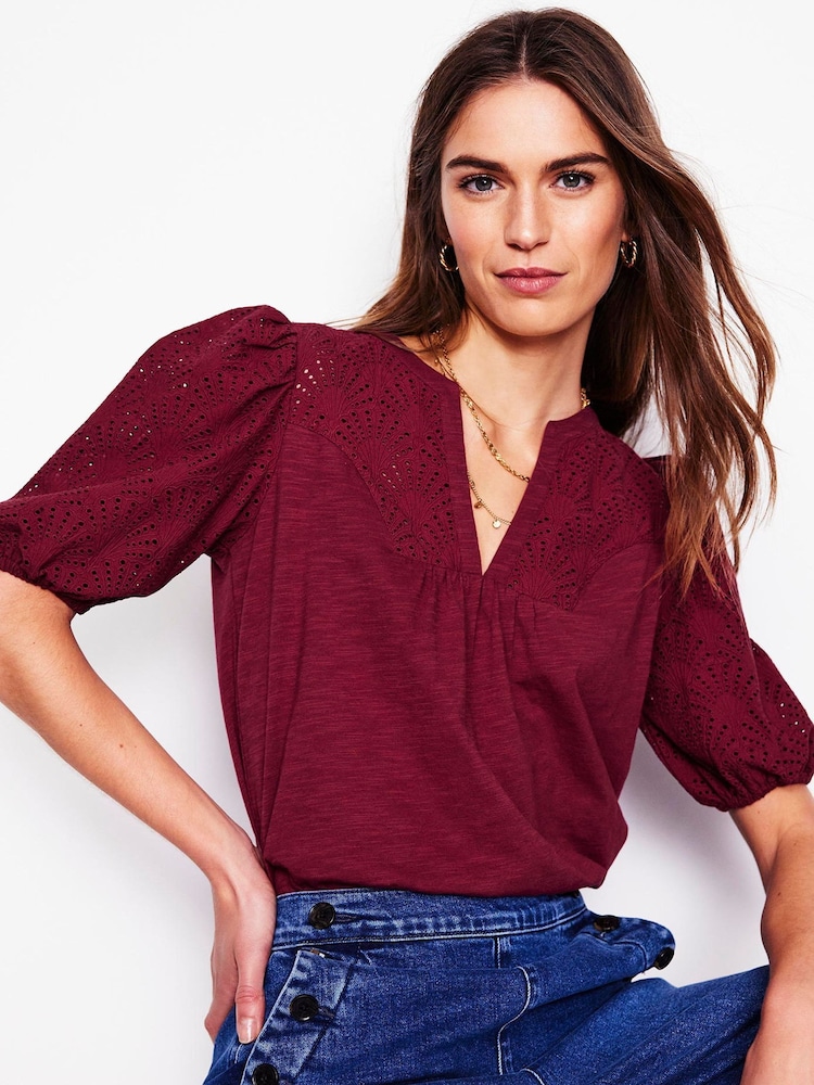 Boden Red Dolly Broderie 100% Cotton Top - Image 1 of 4 Boden Red Dolly Broderie 100% Cotton Top - Image 1 of 4