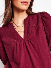 Boden Red Dolly Broderie 100% Cotton Top - Image 2 of 4