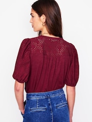 Boden Red Dolly Broderie 100% Cotton Top - Image 3 of 4