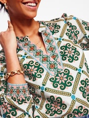 Boden Green 100% Cotton Notch Neck Top - Image 3 of 6