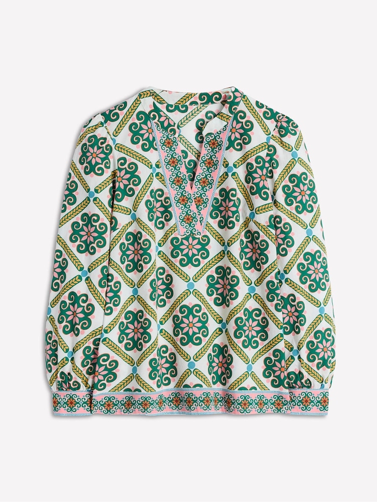 Boden Green 100% Cotton Notch Neck Top - Image 6 of 6