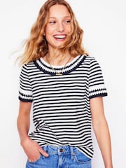 Boden Cream Fae Crochet 100% Cotton T-Shirt - Image 4 of 5