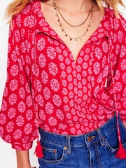 Boden Red Blouson Sleeve Raglan 100% Cotton Top - Image 2 of 5