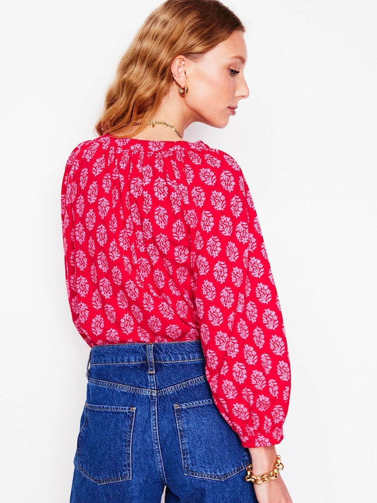 Boden Red Blouson Sleeve Raglan 100% Cotton Top - Image 3 of 5