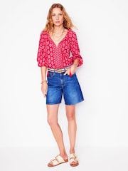 Boden Red Blouson Sleeve Raglan 100% Cotton Top - Image 4 of 5