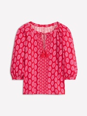 Boden Red Blouson Sleeve Raglan 100% Cotton Top - Image 5 of 5