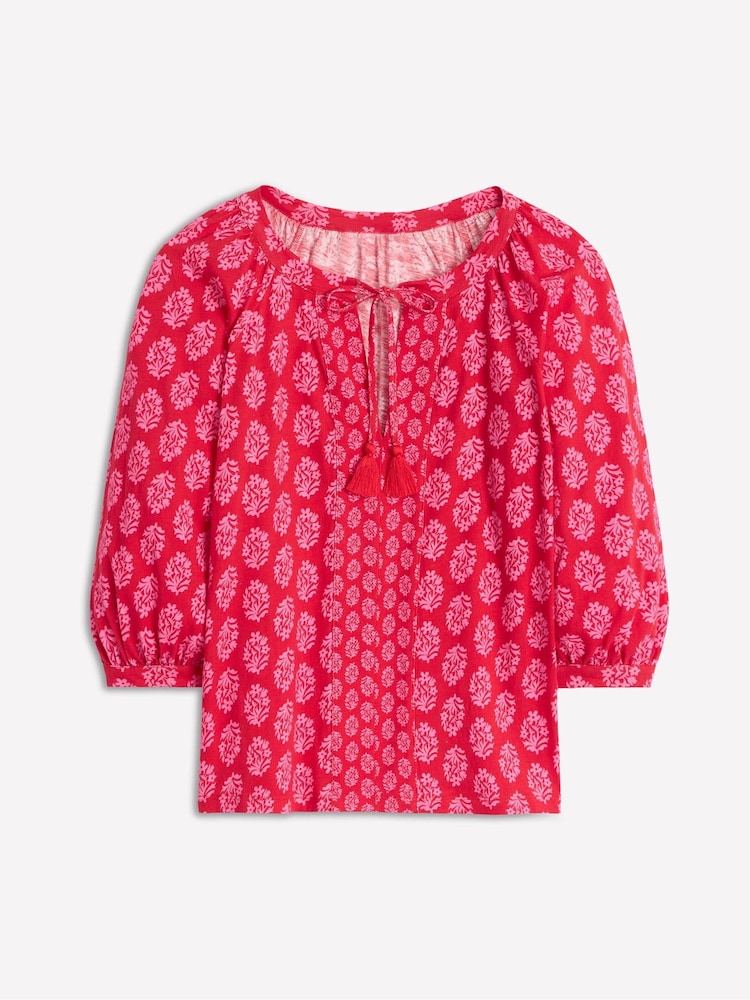 Boden Red Blouson Sleeve Raglan 100% Cotton Top - Image 5 of 5