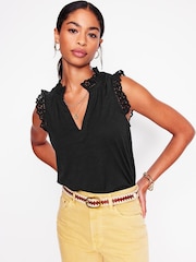 Boden Black Aria Broderie Trim Vest - Image 1 of 5