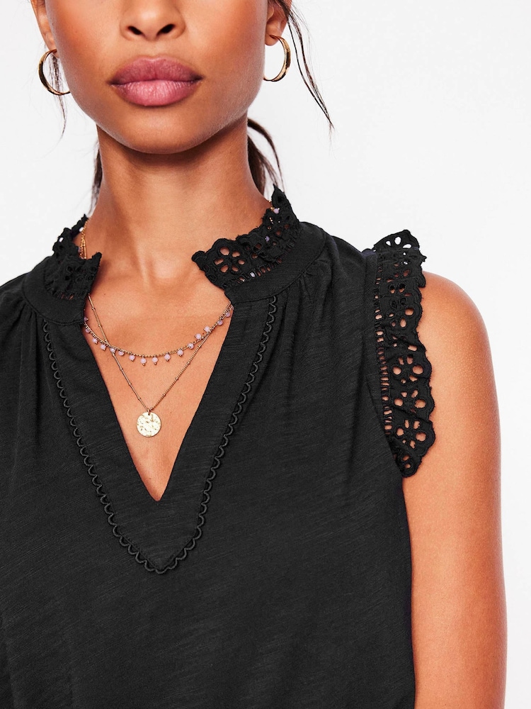Boden Black Aria Broderie Trim Vest - Image 2 of 5