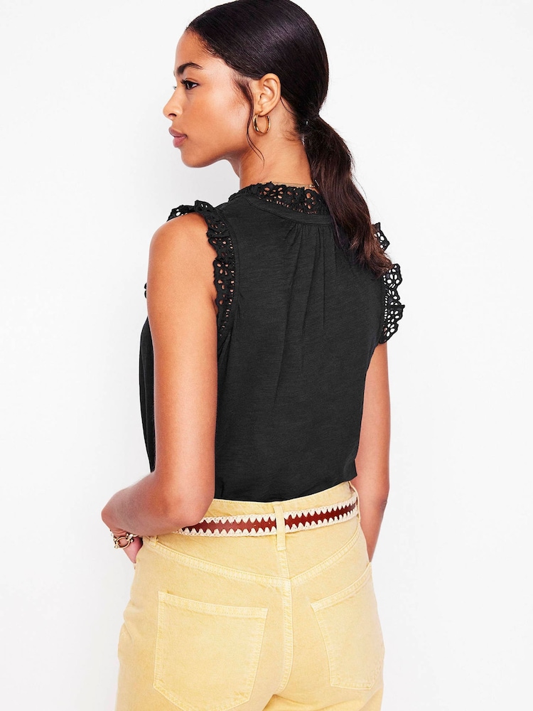 Boden Black Aria Broderie Trim Vest - Image 3 of 5