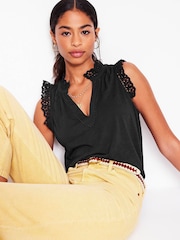 Boden Black Aria Broderie Trim Vest - Image 4 of 5