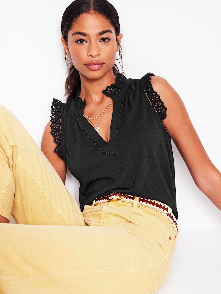 Boden Black Aria Broderie Trim Vest - Image 4 of 5