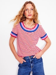 Boden Red Fae Crochet 100% Cotton T-Shirt - Image 1 of 5