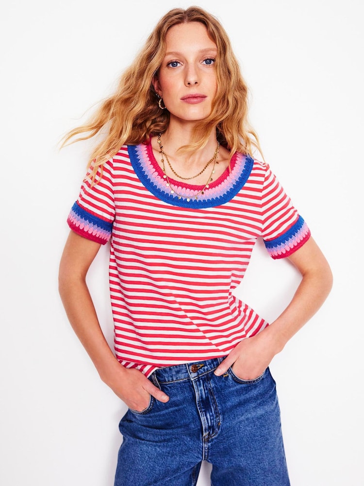 Boden Red Fae Crochet 100% Cotton T-Shirt - Image 1 of 5 Boden Red Fae Crochet 100% Cotton T-Shirt - Image 1 of 5