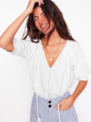 Boden White 100% Cotton Trim Insert Double Cloth Top - Image 1 of 6