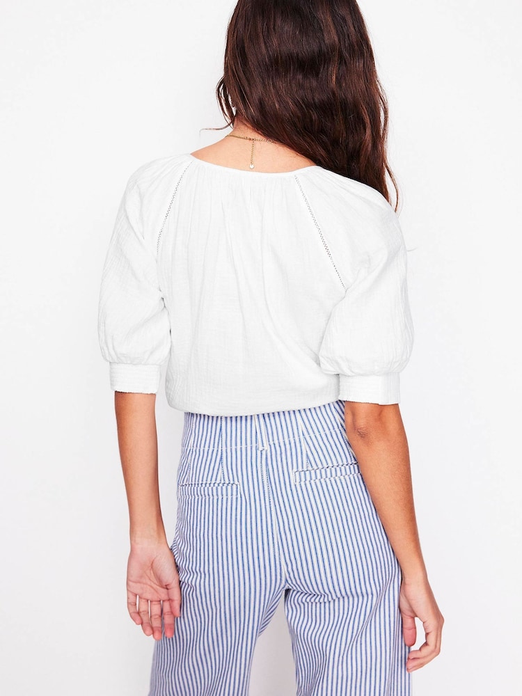 Boden White 100% Cotton Trim Insert Double Cloth Top - Image 2 of 6