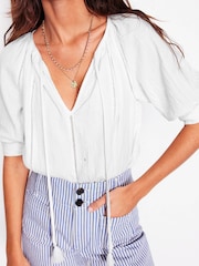 Boden White 100% Cotton Trim Insert Double Cloth Top - Image 4 of 6