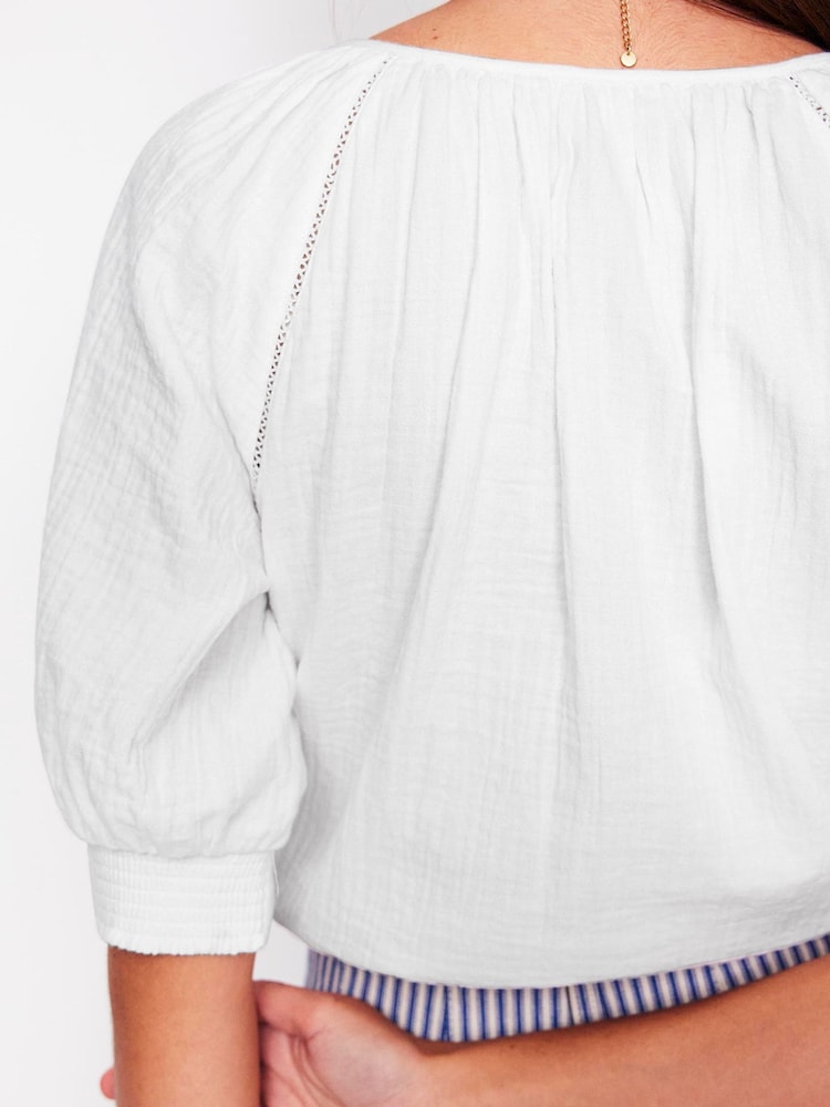 Boden White 100% Cotton Trim Insert Double Cloth Top - Image 5 of 6
