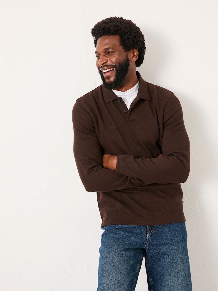 FatFace Chocolate Brown AYR Long Sleeve Ribbed Polo - Image 1 of 5 FatFace Chocolate Brown AYR Long Sleeve Ribbed Polo - Image 1 of 5