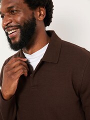 FatFace Chocolate Brown AYR Long Sleeve Ribbed Polo - Image 3 of 5