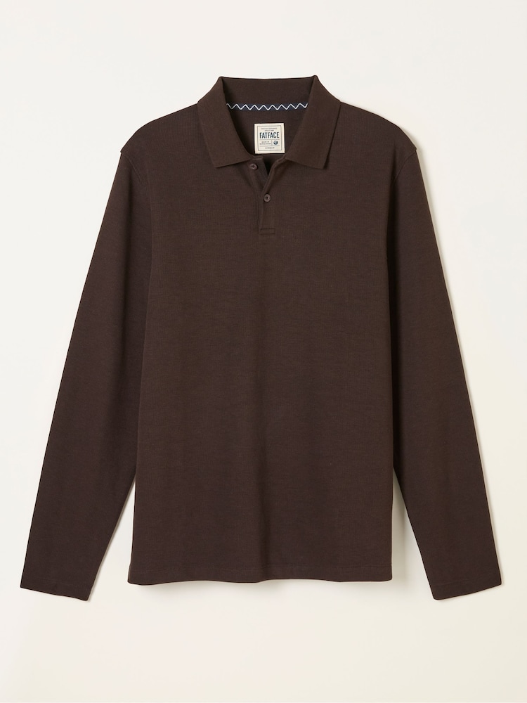 FatFace Chocolate Brown AYR Long Sleeve Ribbed Polo - Image 5 of 5