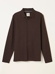 FatFace Ayr Chocolate Brown Long Sleeve Ribbed Polo - Image 6 of 6