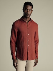 Charles Tyrwhitt Brown Slim Fit Slim Fit Plain Pure 100% Linen Shirt - Image 1 of 6