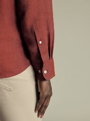 Charles Tyrwhitt Brown Slim Fit Slim Fit Plain Pure 100% Linen Shirt - Image 3 of 6