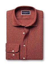 Charles Tyrwhitt Brown Slim Fit Slim Fit Plain Pure 100% Linen Shirt - Image 5 of 6