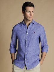 Charles Tyrwhitt Blue Slim Fit Plain RFU Pure 100% Linen Shirt - Image 1 of 6