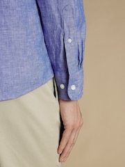 Charles Tyrwhitt Blue Slim Fit Plain RFU Pure 100% Linen Shirt - Image 3 of 6