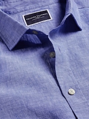 Charles Tyrwhitt Blue Slim Fit Plain RFU Pure 100% Linen Shirt - Image 4 of 6