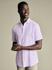 Lila - Charles Tyrwhitt Kurzärmeliges Hemd aus 100 % Leinen in Slim-Fit, Uni - Bild 1 von 5