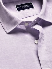 Lila - Charles Tyrwhitt Kurzärmeliges Hemd aus 100 % Leinen in Slim-Fit, Uni - Bild 3 von 5