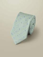 Charles Tyrwhitt Green Silk Linen Printed Tie - Image 1 of 2