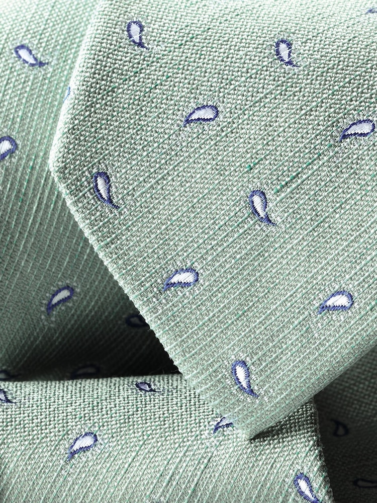 Charles Tyrwhitt Green Silk Linen Printed Tie - Image 2 of 2
