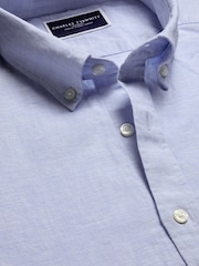Charles Tyrwhitt Blue Slim Fit Plain Button Down Pure 100% Linen Shirt - Image 3 of 5