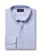 Charles Tyrwhitt Blue Slim Fit Plain Button Down Pure 100% Linen Shirt - Image 4 of 5